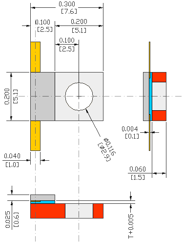 2.4Ω, 101.73GHz 80W ALUMINUM NITRIDE FLANGED POWER RESISTORS, FLANGE MODEL FL01N USMRPFN10010030AN-80W-2R4-1%-FL01N flange mechanical data - standard model FL01N