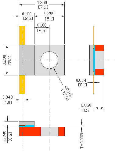 80W, 4.88GHz, ALUMINUM NITRIDE FLANGED POWER RESISTORS USMRPFS10010030AN-80W-4G88 flange mechanical data - standard model FL01S