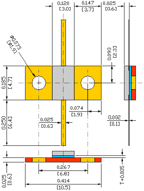 47Ω, 41.56GHz 10W ALUMINUM NITRIDE FLANGED POWER RESISTORS, FLANGE MODEL FL03G USMRPFG05002530AN-10W-470-1%-FL03G flange mechanical data - standard model FL03G