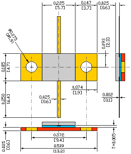 1.8Ω, 60.28GHz 185W ALUMINUM NITRIDE FLANGED POWER RESISTORS, FLANGE MODEL FL04G USMRPFG15015030AN-185W-1R8-1%-FL04G flange mechanical data - standard model FL04G