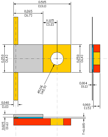 20Ω, 5.43GHz 185W ALUMINUM NITRIDE FLANGED POWER RESISTORS, FLANGE MODEL FL06G USMRPFG15015030AN-185W-200-1%-FL06G flange mechanical data - standard model FL06G