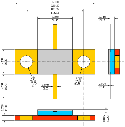 68Ω, 710.00MHz 400W ALUMINUM NITRIDE FLANGED POWER RESISTORS, FLANGE MODEL FL07G USMRPFG22522530AN-400W-680-1%-FL07G flange mechanical data - standard model FL07G