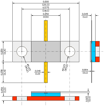 2.7Ω, 17.86GHz 400W ALUMINUM NITRIDE FLANGED POWER RESISTORS, FLANGE MODEL FL07N USMRPFN22522530AN-400W-2R7-1%-FL07N flange mechanical data - standard model FL07N