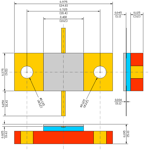 12Ω, 1.02GHz 900W ALUMINUM NITRIDE FLANGED POWER RESISTORS, FLANGE MODEL FL10G USMRPFG50040030AN-900W-120-1%-FL10G flange mechanical data - standard model FL10G