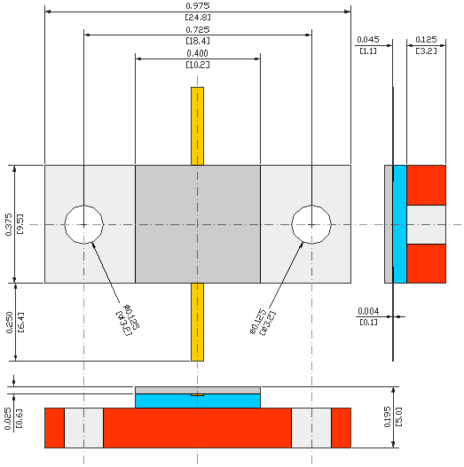 6.8Ω, 3.51GHz 770W ALUMINUM NITRIDE FLANGED POWER RESISTORS, FLANGE MODEL FL10N USMRPFN32032030AN-770W-6R8-1%-FL10N flange mechanical data - standard model FL10N