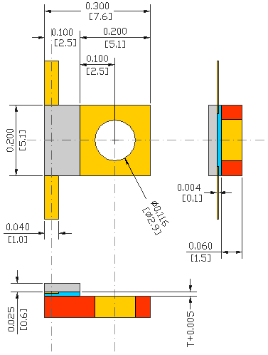 190W, 4.23GHz, BERYLLIUM OXIDE FLANGED POWER RESISTORS USMRPFG20010040BO-190W-4G23 flange mechanical data - standard model FL01G