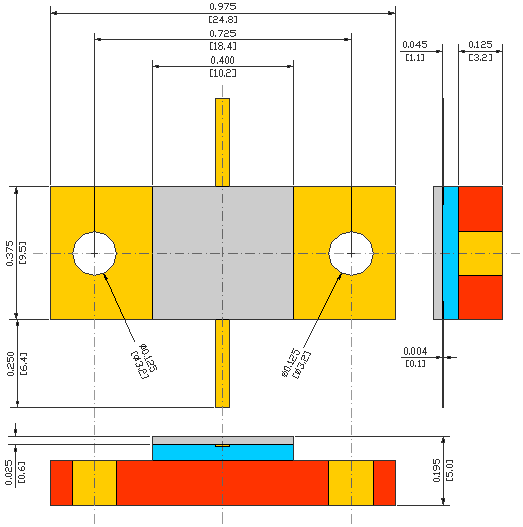 895W, 0.53GHz, BERYLLIUM OXIDE FLANGED POWER RESISTORS USMRPFG40040040BO-895W-0G53 flange mechanical data - standard model FL10G