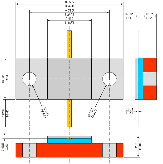 895W, 0.53GHz, BERYLLIUM OXIDE FLANGED POWER RESISTORS USMRPFS40040040BO-895W-0G53 flange mechanical data - standard model FL10S